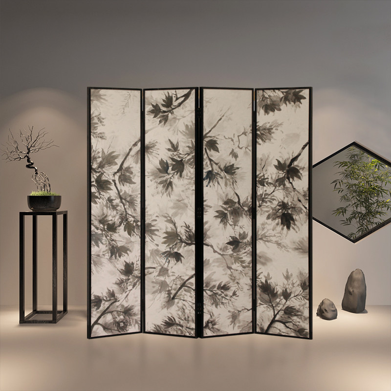 Chinese maple leaf effect custom screen Living room background wall partition Bedroom office Hotel folding mobile screen