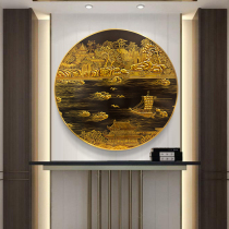 New Chinese style gold foil landscape painting porch decorative painting round tea room hanging painting living room corridor aisle mural