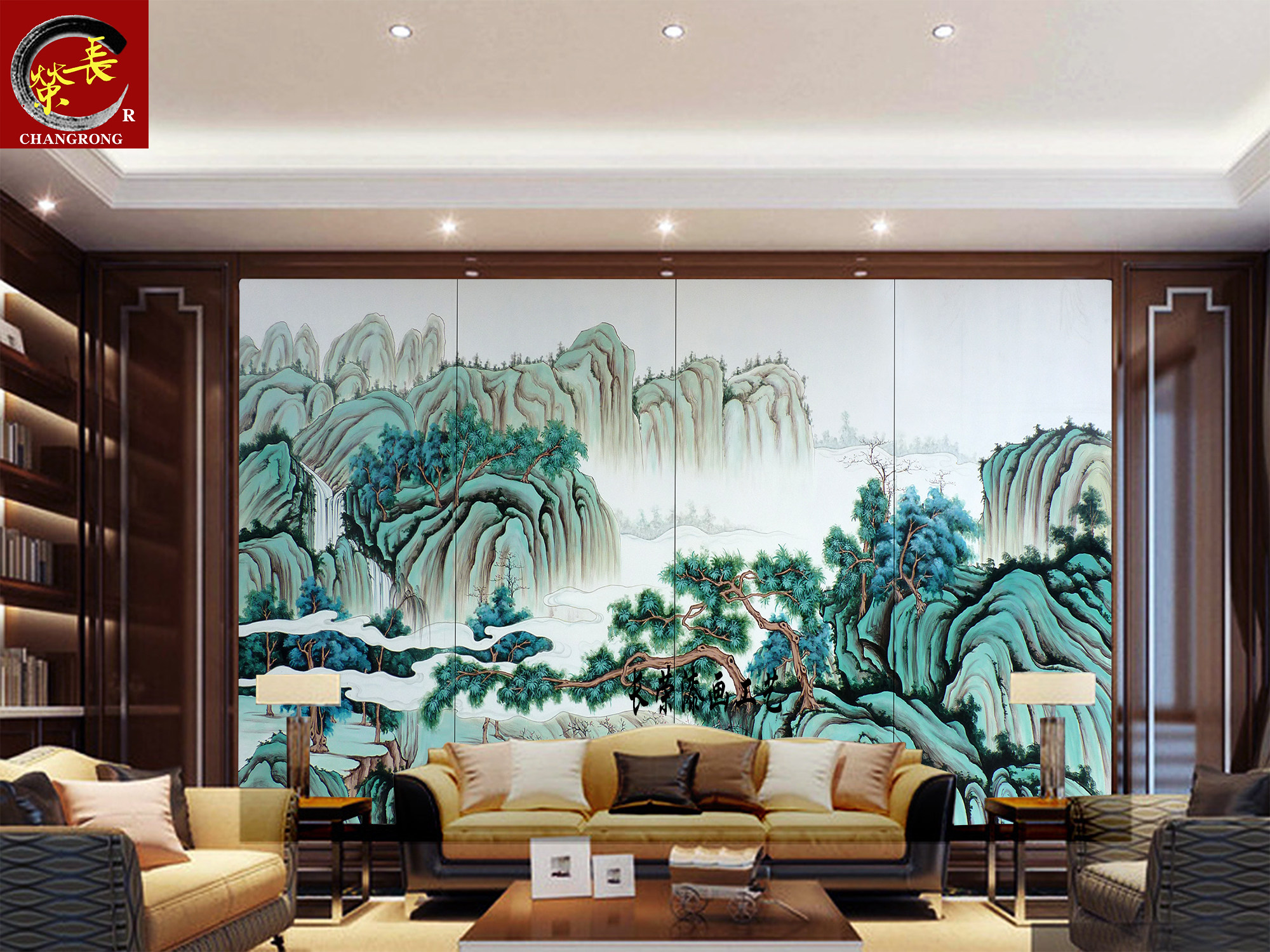 Customized hand-painted paint screen modern Chinese landscape murals porch partition living room sofa background wall landscape