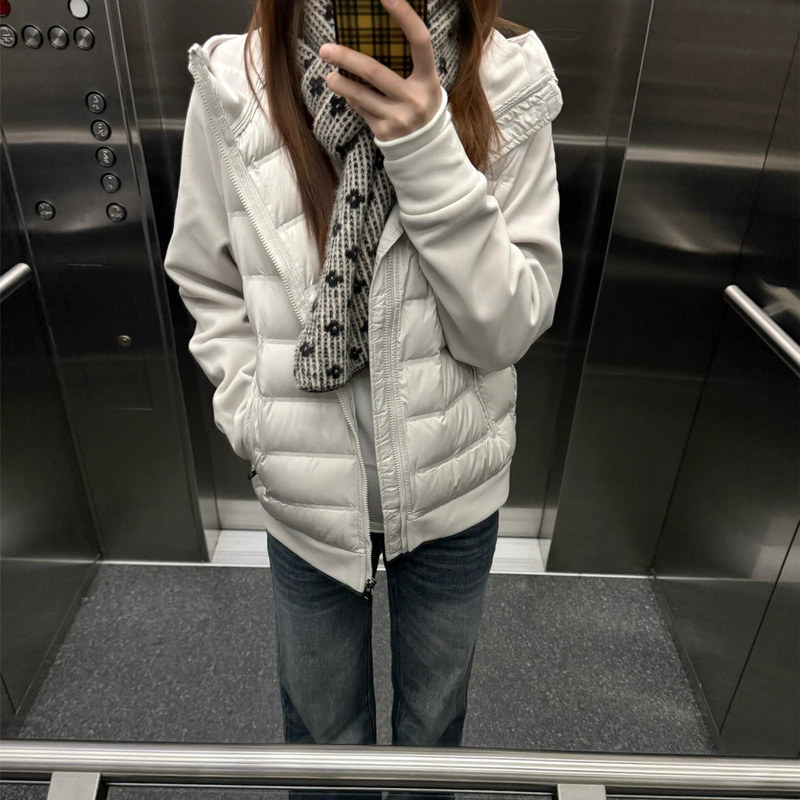 2026 Autumn and Winter New Lightweight Ribbed down Cotton Jacket for Women with Hood, Patchwork, Warm, Petite Cotton Coat