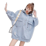 Осенняя джинсовая длинная толстовка с капюшоном, платье, юбка, средней длины, в корейском стиле, коллекция 2023