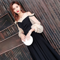 Evening dress 2021 New temperament socialite banquet small man black dress women can wear summer