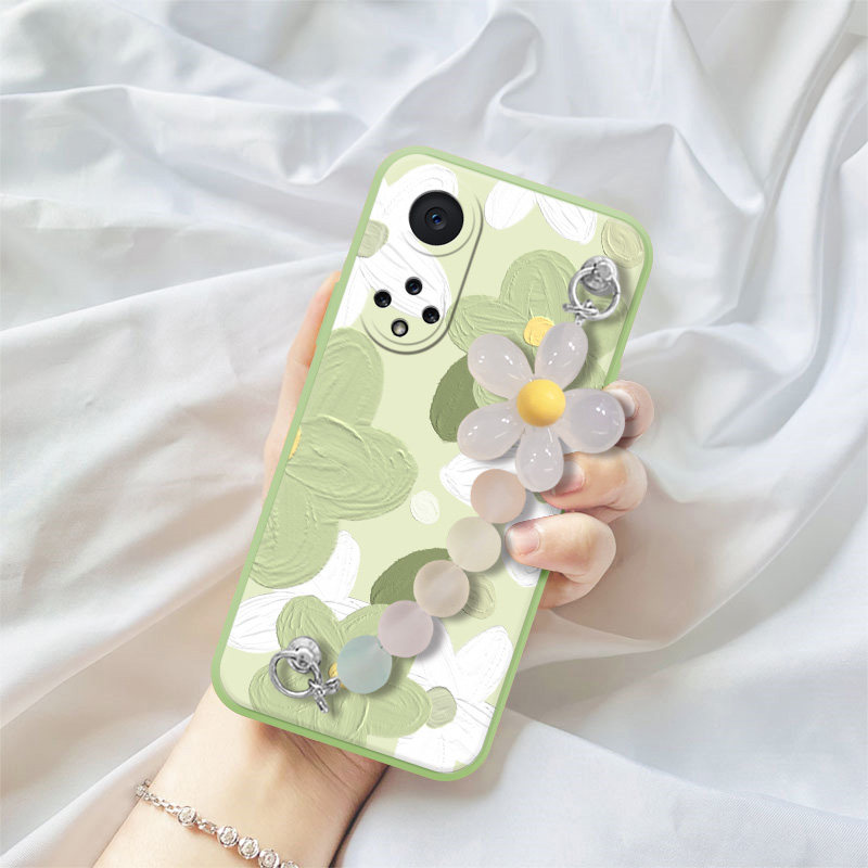 Green white flowers are suitable for Huawei nova9 mobile phone shell fresh flower oil painting fashion art nova9pro creative bracelet female liquid silicone lens full package anti-fall soft shell