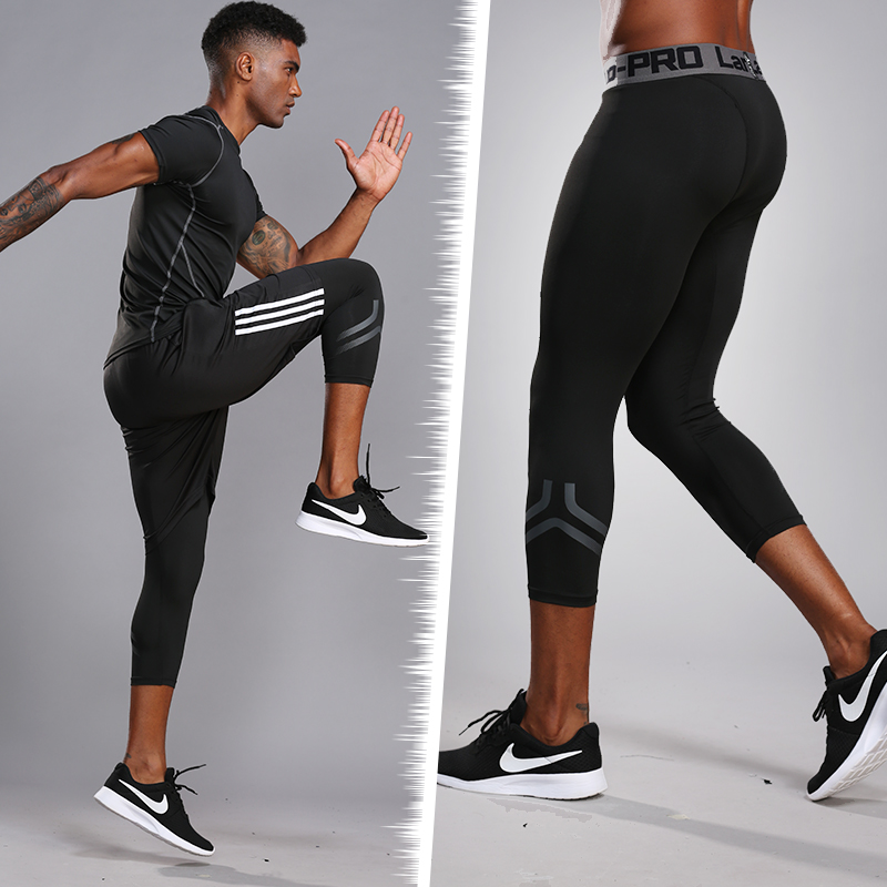 Basketball Tight Pants Men's Seven Pants Training Tight Fit Fitness Suit Elastic Beating Bottom Sports High Bounce Compression Pants