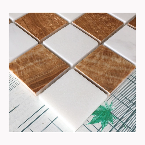 Клетчатая каменная мозаичная наклейка натуральная мраморная леса из дерева желтый ретро -арт -кирпичный кирпичный туалетный туалет