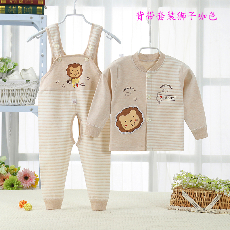 Nam giới và phụ nữ bé bib bộ bông mùa thu quần áo bé mở quần hai bộ đồ lót trẻ sơ sinh quần quần áo đồ trẻ em