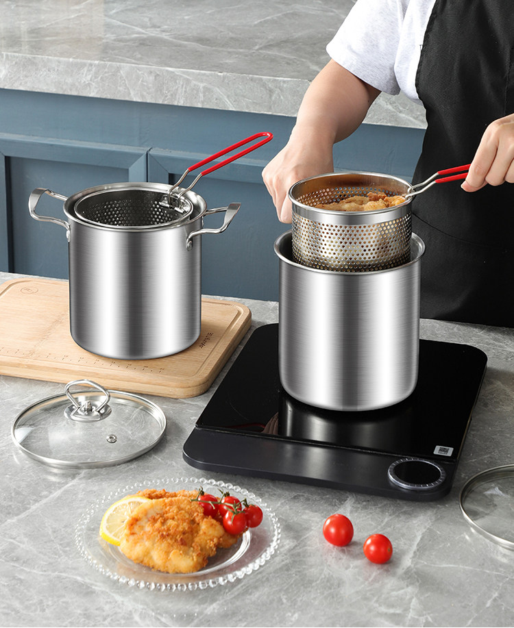 Фритюрница 316不锈钢油炸锅家用油锅小炸串锅电磁炉迷你省油304小炸锅无涂层
