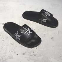 (Official direct mail) SMFK white black cowhide hand-painted five-star graffiti sandals and slippers He Sui men and women