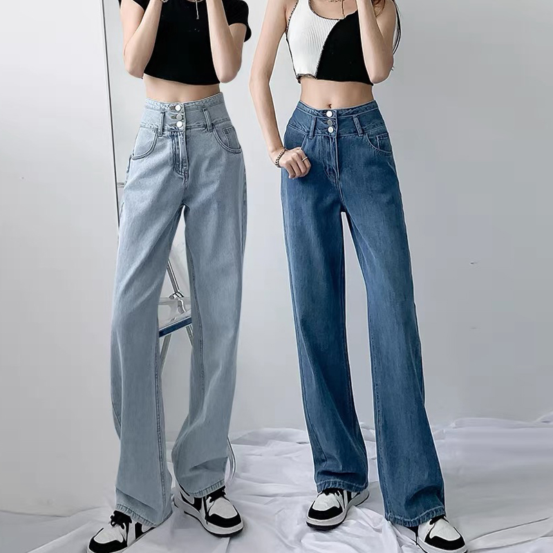 Straight Drum Pants Jeans Female Summer Thin Section 2021 New Loose Spring Autumn Display Slim Display High Chic Port Taste Broadlegged Pants