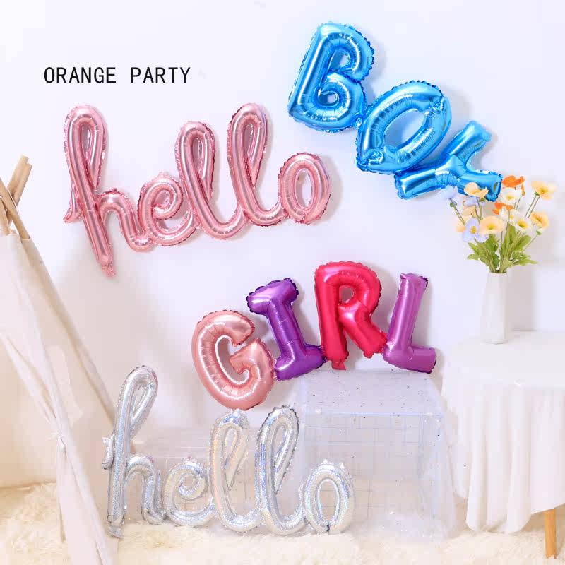 One-piece hello BOY GIRL letter aluminum balloon boy and girl baby full moon hundred days birthday party decoration