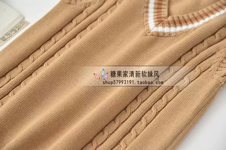 Mùa đông V-cổ sữa cà phê đại học Anh vest Nhật Bản đồng phục đan len là áo len mỏng học sinh nữ áo khoác dạ nữ ngắn