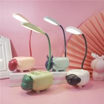  Student LED eye protection table lamp Cartoon pen holder Desk lamp Dormitory bedroom night light Bedside lamp Mini folding