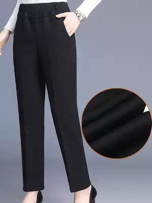 Mom pants autumn trousers plus velvet middle-aged and elderly women's pants loose straight middle-aged high waist elastic spring and autumn winter clothes