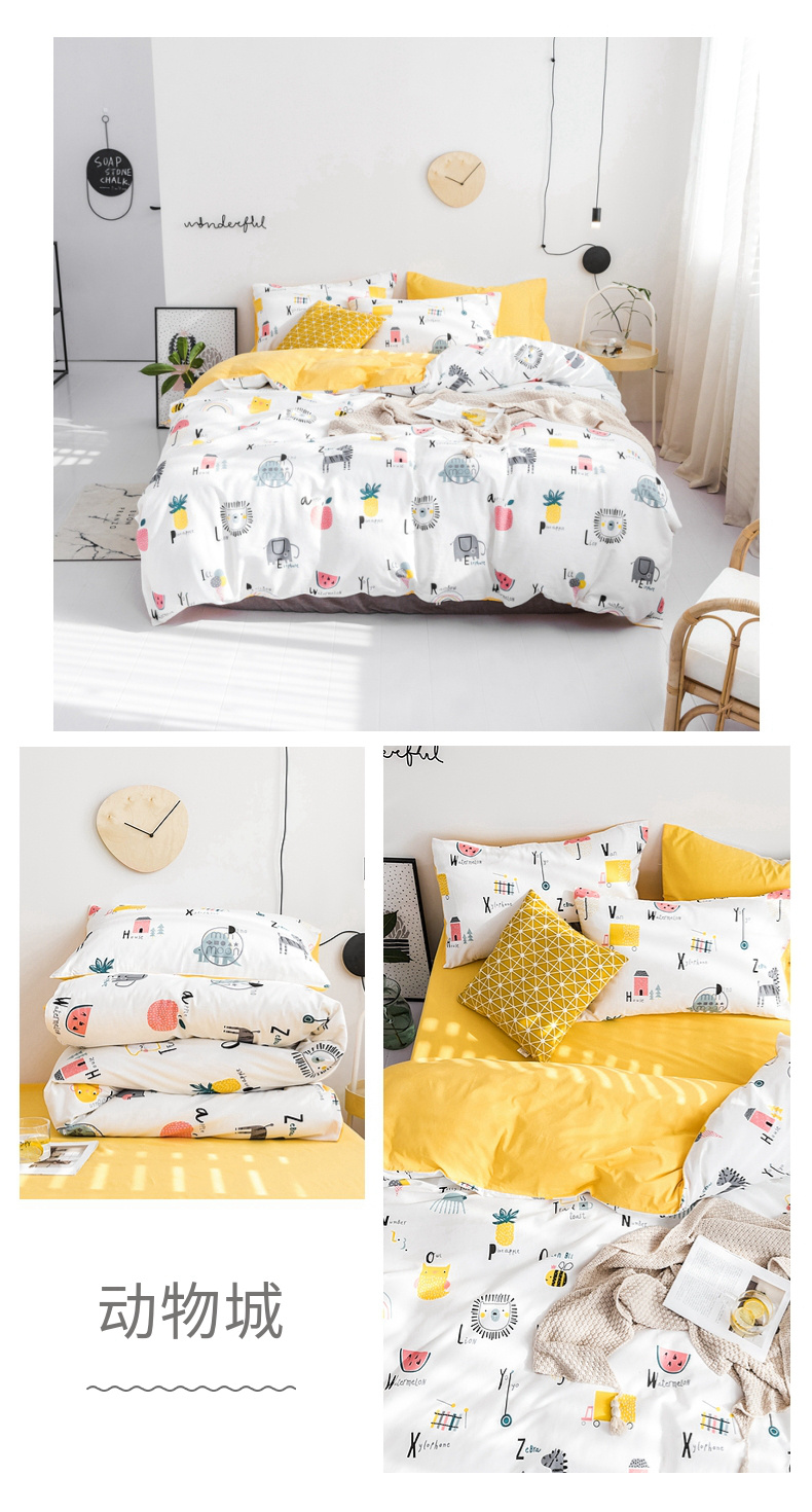 Bông twill in bông denim 1.5m1.8 mét Li bốn bộ khăn trải giường giường chăn mền - Bộ đồ giường bốn mảnh bộ ga nệm
