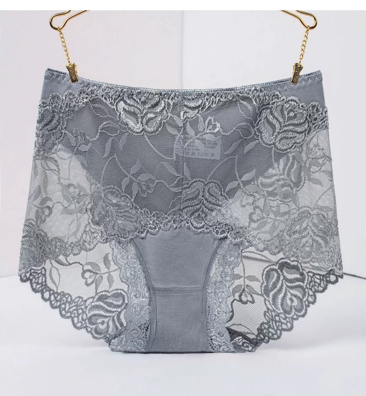 Quần lót mid-up nữ ren gợi cảm lưới mỏng phần phối đồ hông quần cotton bán buôn