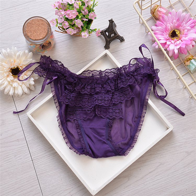 Cô gái thắt nơ hai bên dây đeo ren gợi cảm đồ lót phụ nữ vui vẻ thấp eo lưới tóm tắt bán buôn quan lot nam nu sexy