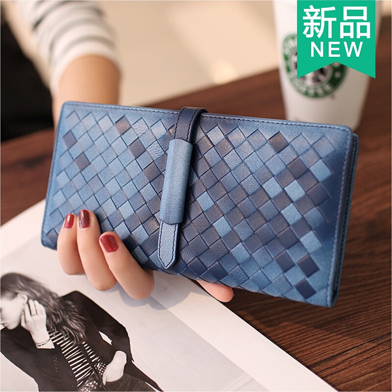 Women's Bag 2025 New Style Genuine Leather Hand-Woven European and American Sheepskin Long Wallet with Drawstring Fashionable Wallet Card Holder