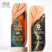 Solid Wood crystal trophy customized creative lettering enterprise Championship competition color printing Award Cup medal production