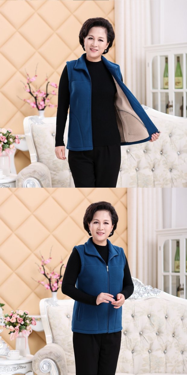 Mùa xuân và mùa thu áo khoác giữa và tuổi già kích thước lớn áo len lông cừu mẹ áo đứng cổ áo vest vest kích thước lớn áo khoác cho người trung niên