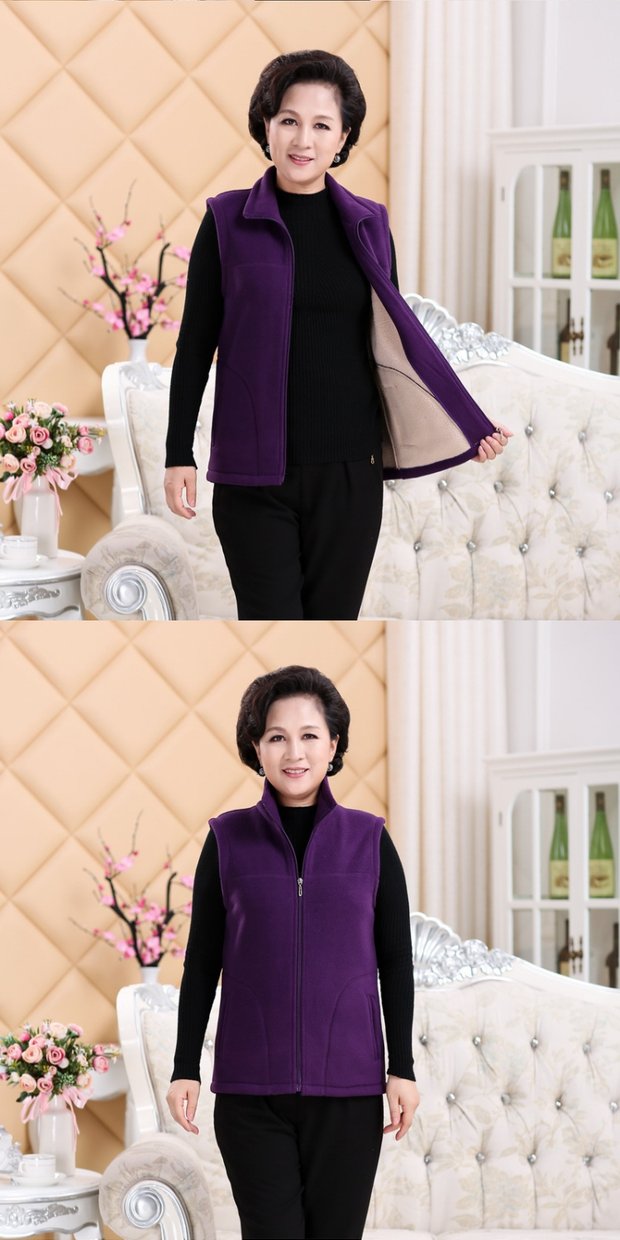 Mùa xuân và mùa thu áo khoác giữa và tuổi già kích thước lớn áo len lông cừu mẹ áo đứng cổ áo vest vest kích thước lớn áo khoác cho người trung niên