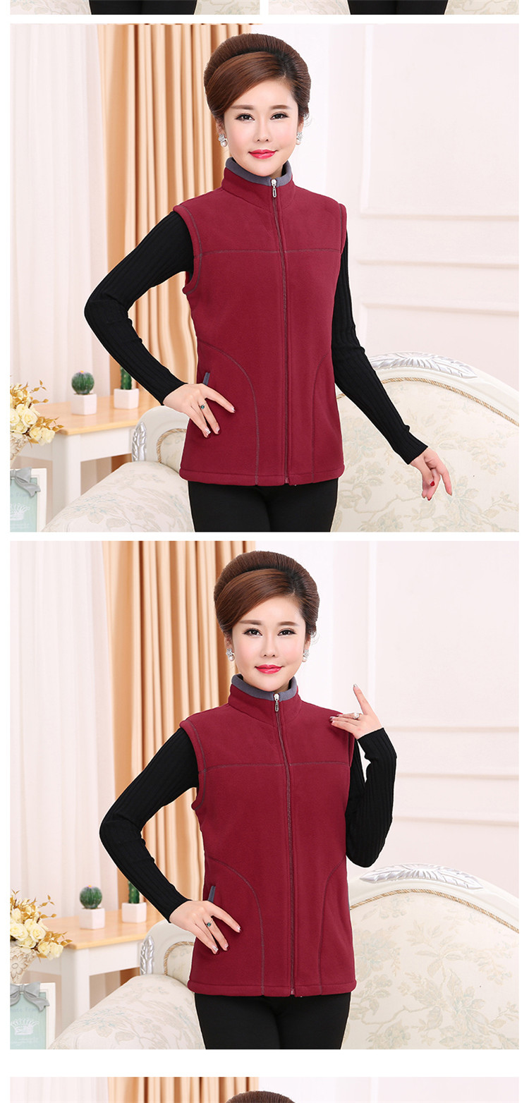 Mùa xuân và mùa thu áo khoác trung và tuổi già kích thước lớn của phụ nữ lông cừu vest mẹ váy đứng cổ áo vest kích thước lớn lông cừu vest áo kiểu nữ đẹp tuổi 40