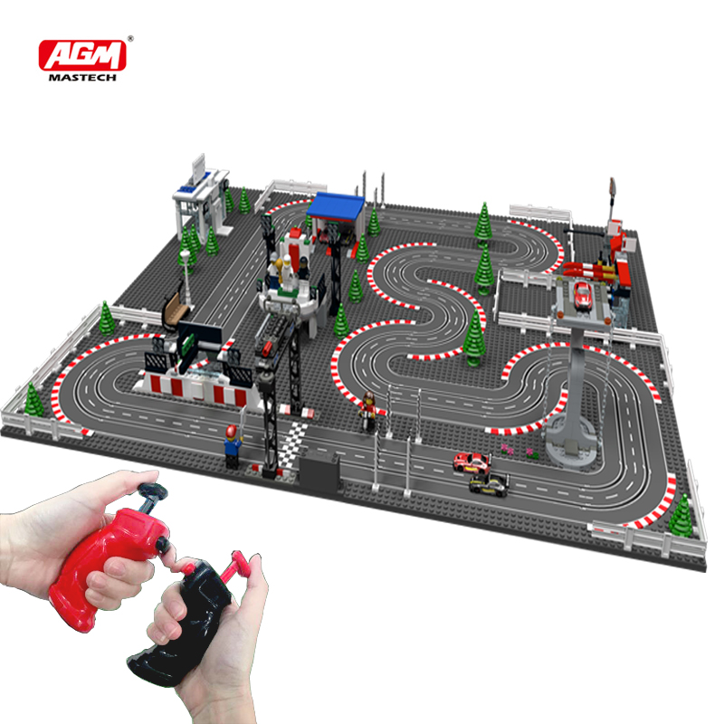 Children's pellet building block rail car remote control electric racing scene assembly toy puzzle small particle sports car boy