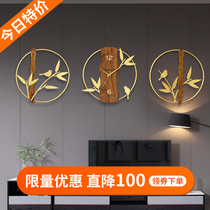  Golden bamboo annunciation wall clock living room household fashion art creative clock Simple personality New Chinese style clock Chinese style