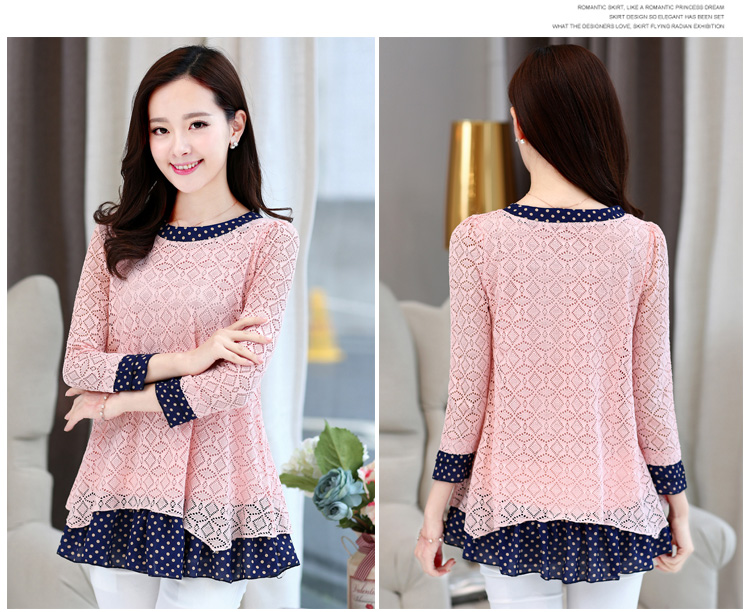 Áo voan dáng dài tay 2018 xuân hè mới áo sơ mi nhỏ size size nữ Hàn Quốc phiên bản áo dài ren mỏng áo sơ mi hàn quốc