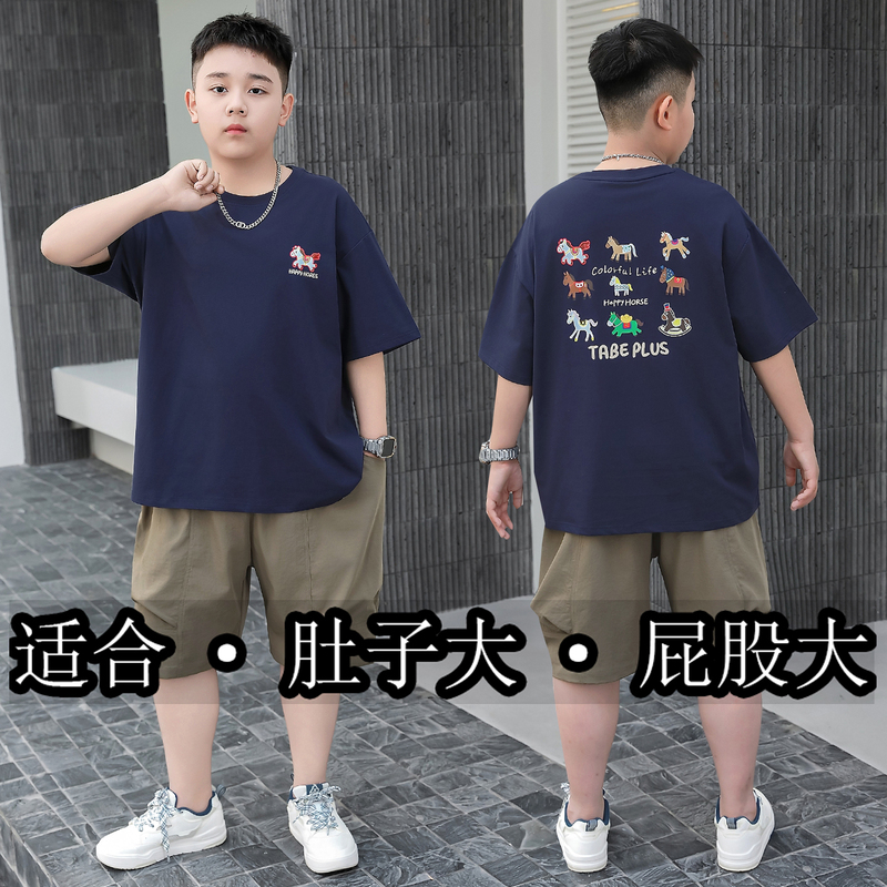 Fat Boy Summer Short-Sleeved Suit Plus Size 2026 New Student Pure Cotton T-Shirt Thin Sports Two-Piece Set 9 Fat Boy Summer Short-Sleeved Suit Plus Size 2026 New Student Pure Cotton T-Shirt Thin Sports Two-Piece Set 9