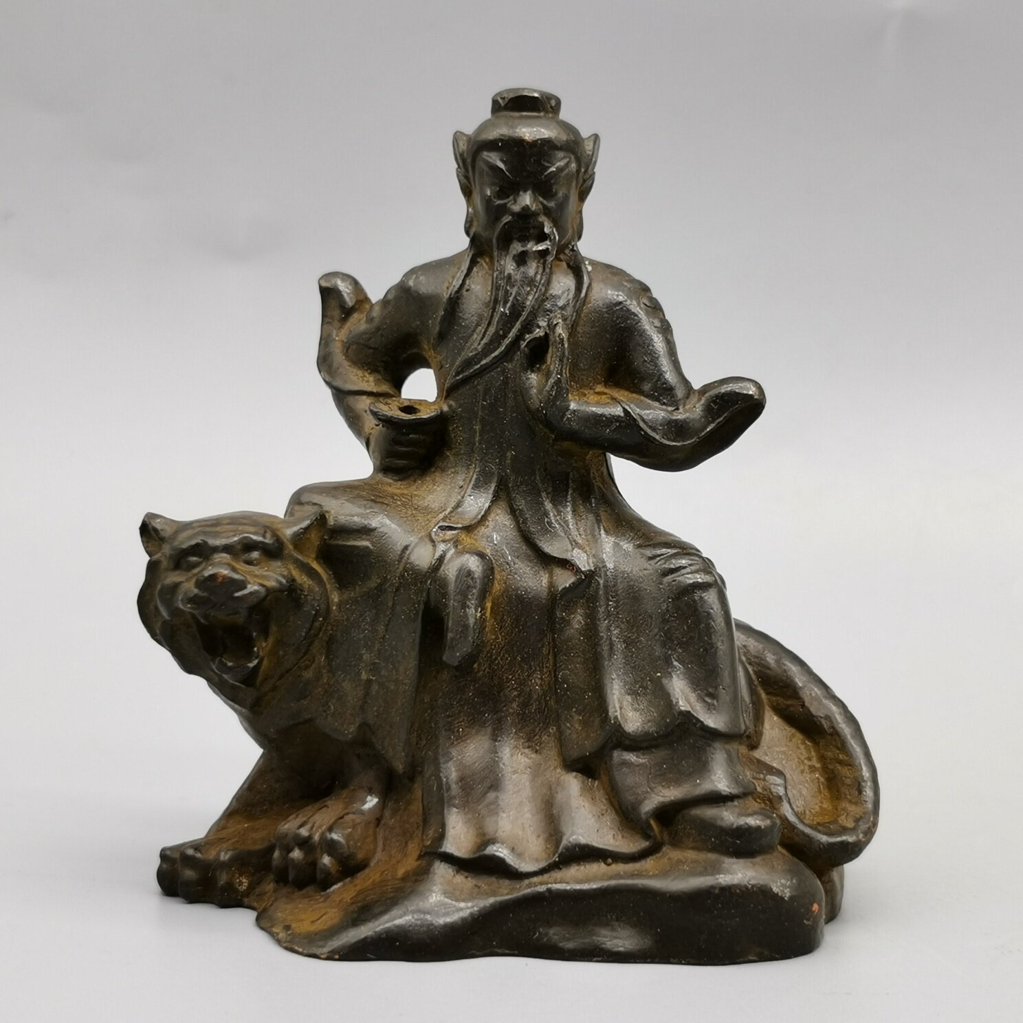 Antique brass Zhao Gongming statue Copper God of Wealth riding tiger statue Pure copper Martial God of Wealth Living room lucky ornaments