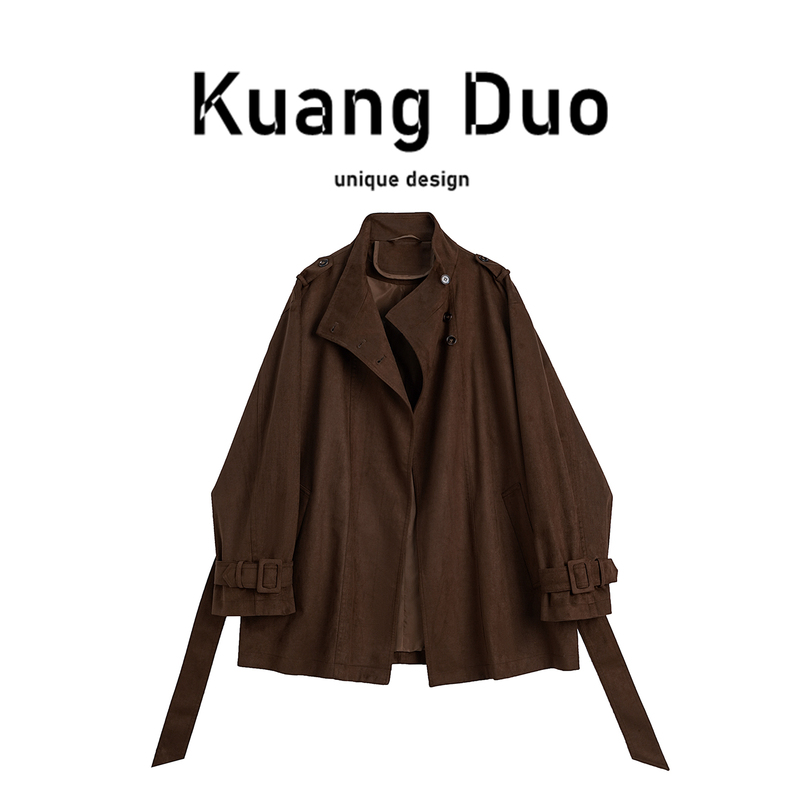 High-End Large Lapel Suede Trench Coat for Women, Mid-Length, 2026 Spring and Autumn New Style, Loose and Slimming Coat High-End Large Lapel Suede Trench Coat for Women, Mid-Length, 2026 Spring and Autumn New Style, Loose and Slimming Coat