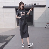 Хлопковое платье-футболка с капюшоном, юбка, длинное платье, европейский стиль, сезон 2021, короткий рукав, оверсайз