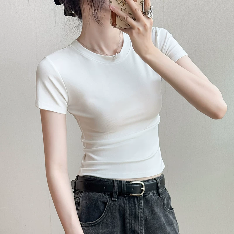 "Summer solid fitted short sleeve T-shirt"