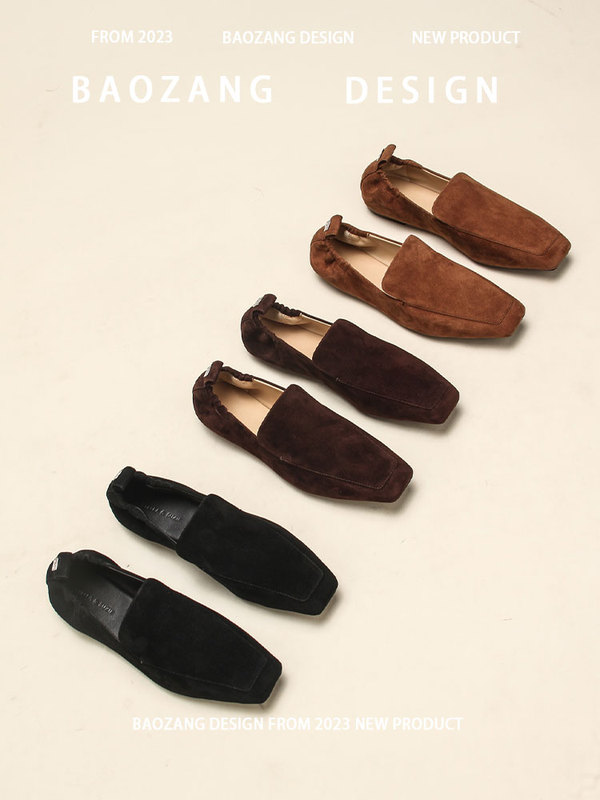 Original Foreign Trade Stella&Suzie Retro Square-Toe Loafers, Slip-On Shoes for Women, Shallow Flat Shoes