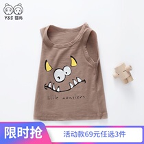 Baby still home Baby sleeveless T-shirt Pure cotton cartoon summer dress Baby half sleeve top thin childrens clothes Boys  clothes