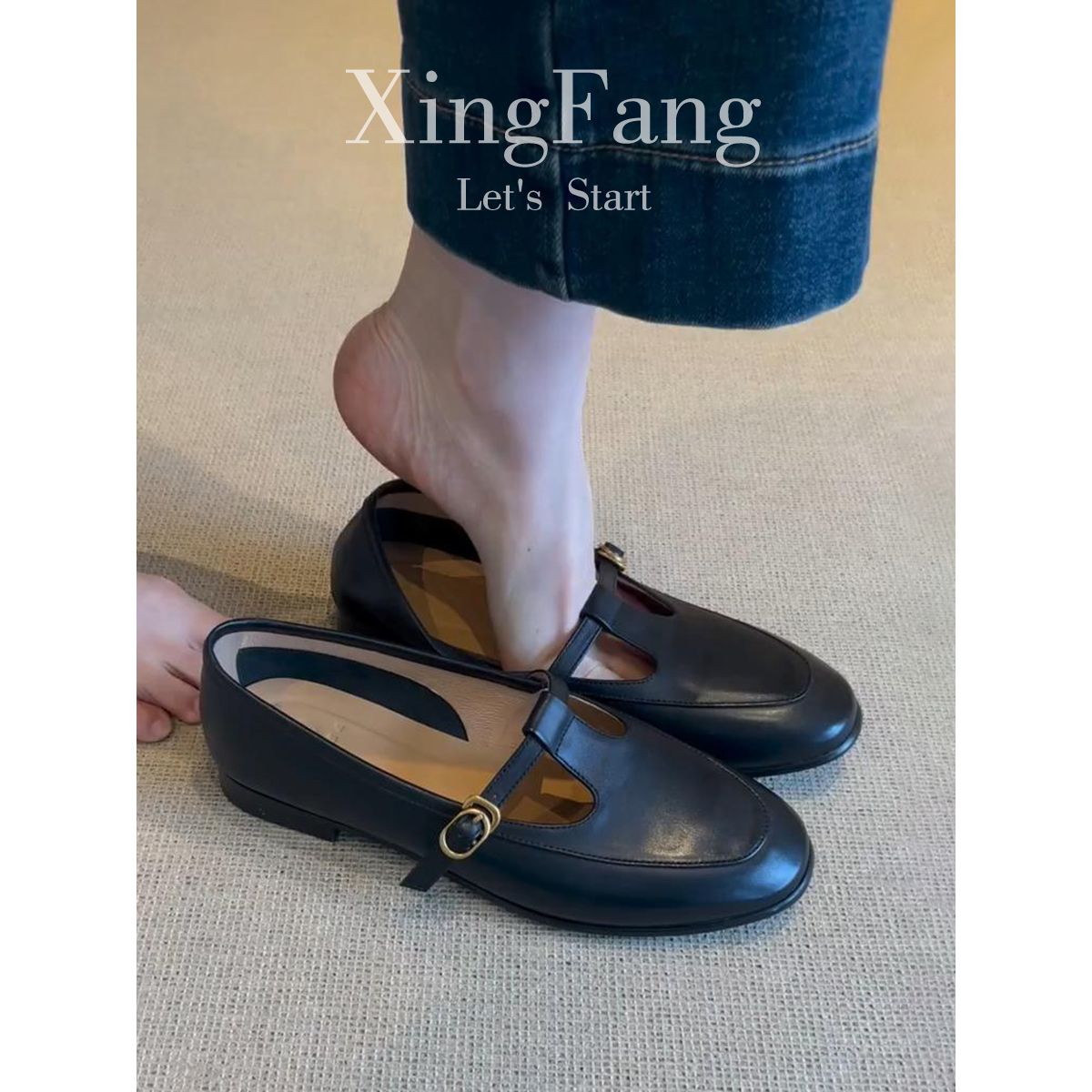 クリアランス価格〜レトロTストラップメリージェーンシューズレディース2025新作万能ブラック本革ラウンドトゥローヒールシューズ