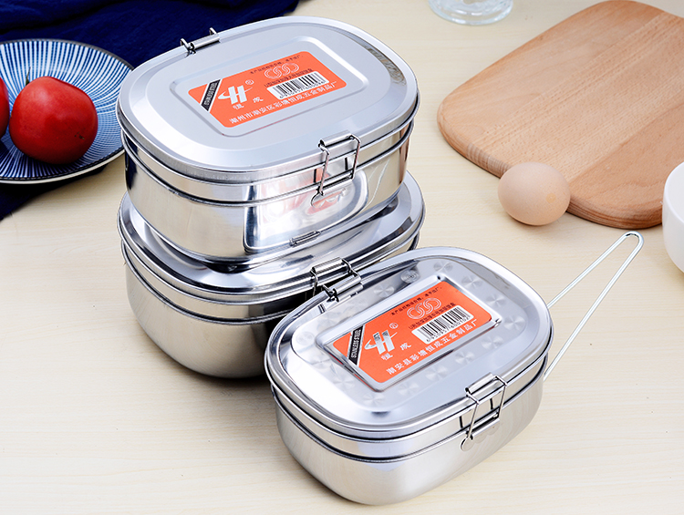 Hộp cơm bằng thép không gỉ ngăn cách bởi hình chữ nhật dày 430 nhà máy căng tin nhà máy hấp hộp cơm trưa hộp cơm một lớp - Hộp cơm điện sưởi ấm hộp đựng cơm hâm nóng