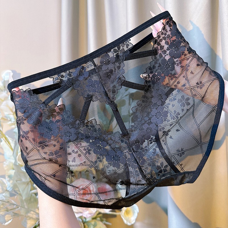 Sexy Women's Underwear with Thin Straps, Back Cutout Lace, High Elasticity, High Waist, Plus Size for Chubby Girls, Transparent See-Through Briefs