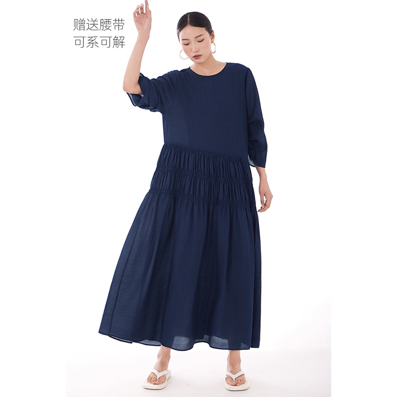 Women's Clothing 2026 Spring, Summer and Autumn New Style Long Dress, Super Beautiful, High-End Elegant Navy Blue Long Dress for Seaside Vacation