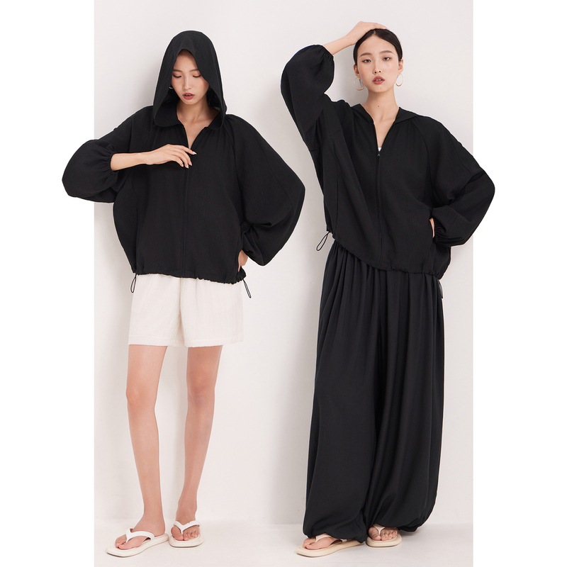 Cr New Lightweight Sun-Protective Black Top Jacket Cardigan Short Trendy Popular Hooded Loose Casual Women's Clothing Cr New Lightweight Sun-Protective Black Top Jacket Cardigan Short Trendy Popular Hooded Loose Casual Women's Clothing
