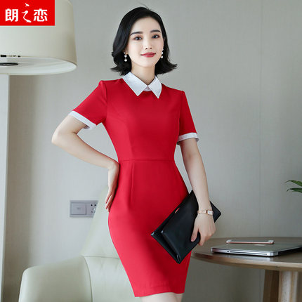 职业装连衣裙女短袖2018夏季酒店美容院工作