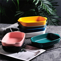 Baked rice plate ceramic baking plate baking plate double ear baking plate pasta lasagna pasta household plate long square plate