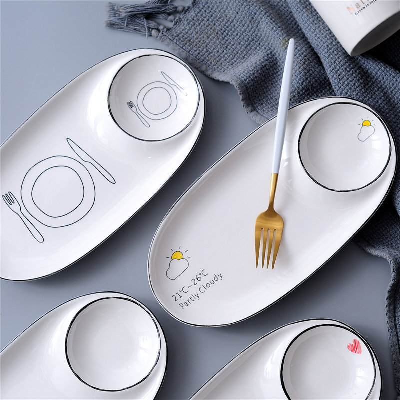 Ceramic elliptical disk dumplings disk Sushi long plate sEat dish creative plate plate