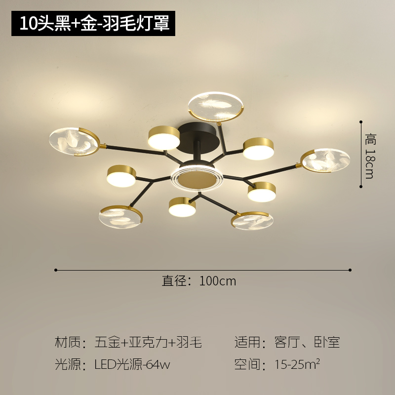 Yh6062 + 10 Black Gold + 100Cm + 64W + Trichromatic Lighta living room a chandelier Light luxury Simplicity modern originality Feather Internet celebrity household atmosphere 2021 new pattern combination Package lamp