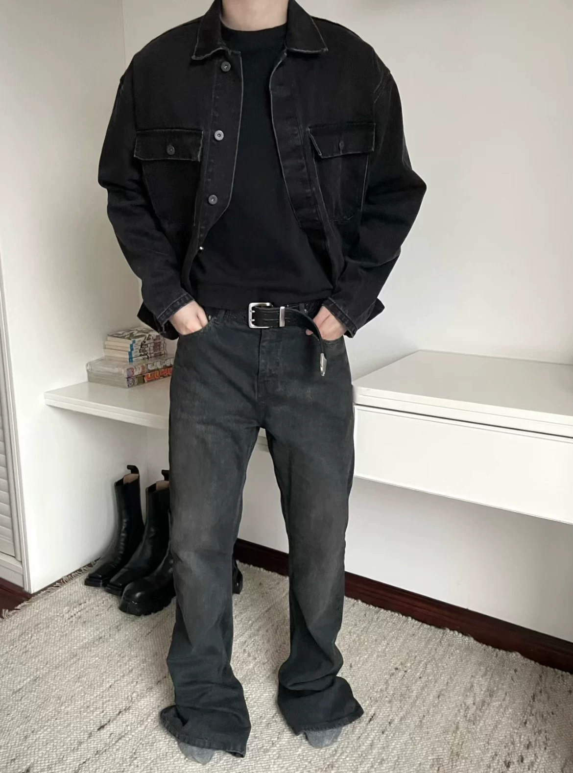 Куртка рабочая Yeezy Season 6 стирка деним черная рабочая куртка