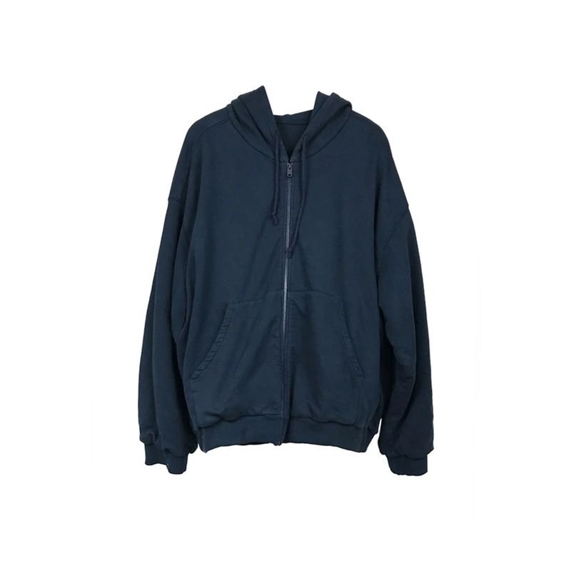 Yeezy Season 5 Reversible Double-Layer Navy Blue Washed Short Zip-Up Sweatshirt