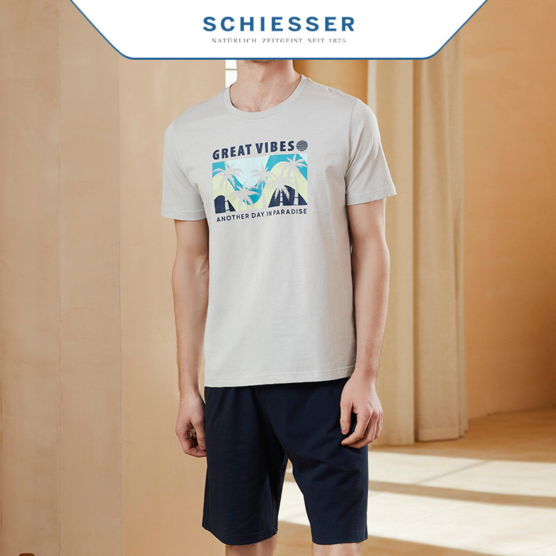 Schiesser Homewear Men's Summer Thin Cotton Pajamas Set 2022 New Casual Wear