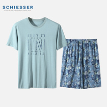 Schiesser Shuja Home Conserved Mens Sleeping Suit Cotton Modale Summer Short Sleeves Thin can be worn out