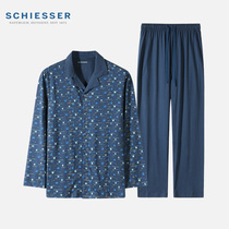 Schiesser Shuja Home Conserved Mens Spring Autumn Season Pure Cotton Knit Pyjamas Long Sleeves Long Pants Suit Casual Wear