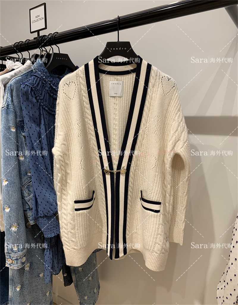 French sandro wool knit cardiovert 2021 autumn winter collage V collar 100 lap jacket woman 00406